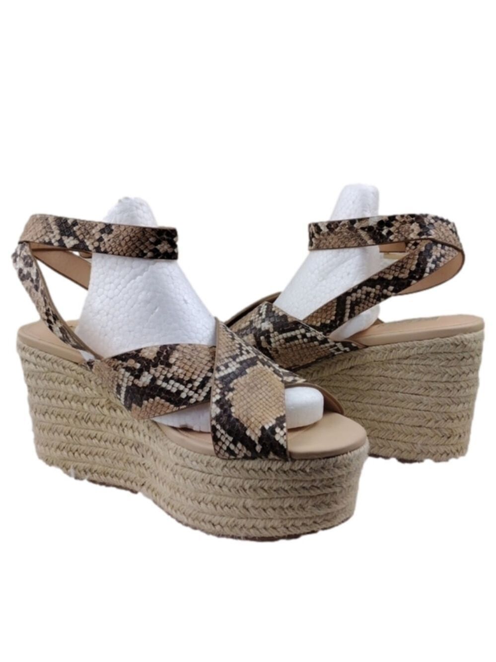 Office London Brown Snakeskin Open Toe Slingback Platform Espadrille Sandal Shoe